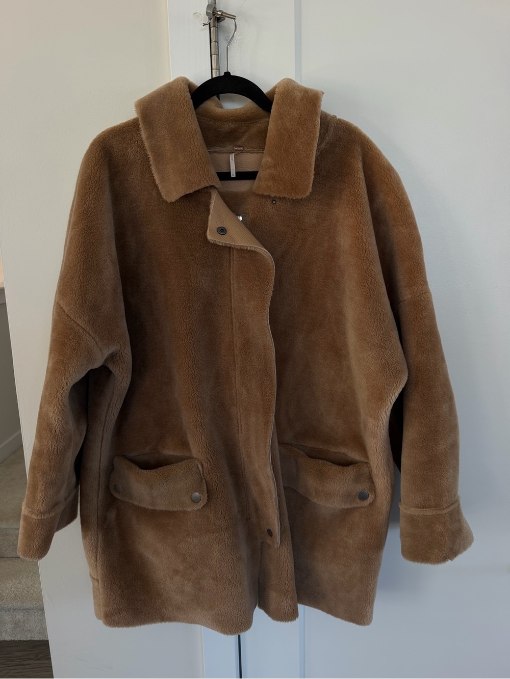 Free People Plush Teddy Jacket in Camel Brown
